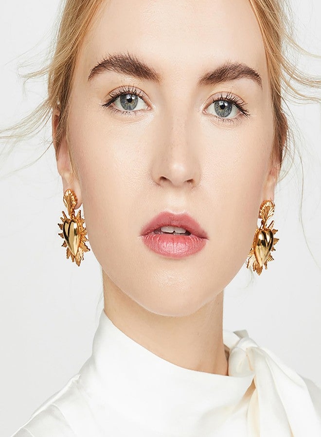 Aktully Heart Drop Earrings for Women Chunky 18K Gold Plated Heart Statement Dangle Earrings Dainty Boho Shell Earrings Gold Statement Earrings Trendy Jewelry for Women(Gold) - Image 2